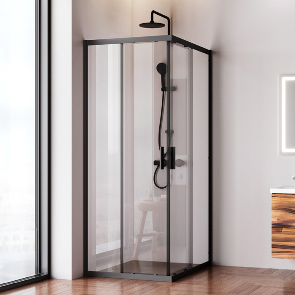 W90G-403-100280-BT Gem Душевое ограждение AM.PM прямоугольн.,раздвиж.двери 100x80 черный мат.,стекло прозрачное