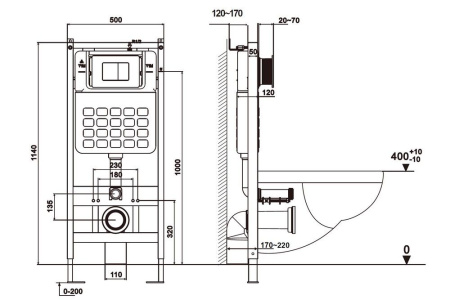 Комплект подвесной унитаз ABBER Rechteck AC1201MB черный матовый с инсталляцией AC0105 и кнопкой AC0120MB черный матовый