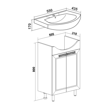 Тумба под раковину Runo  (под умывальник Элеганс 55) Монро 55 (00-00000457)