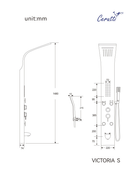 Панель VICTORIA S душевая из нержавеющей стали с форсунками Ceruttispa CT9976