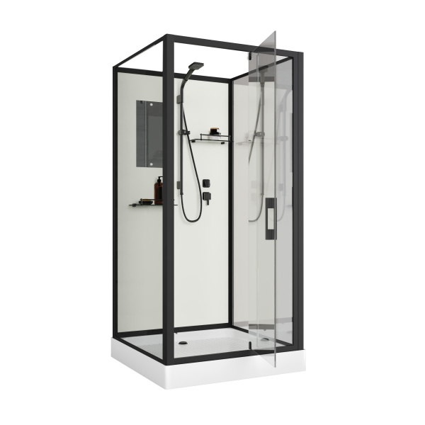 Душевая кабина Niagara Standart ST90/15Q/BL/BK (90х90х200) квадрат,поддон 15см,распашная,проф.черный,без крыши