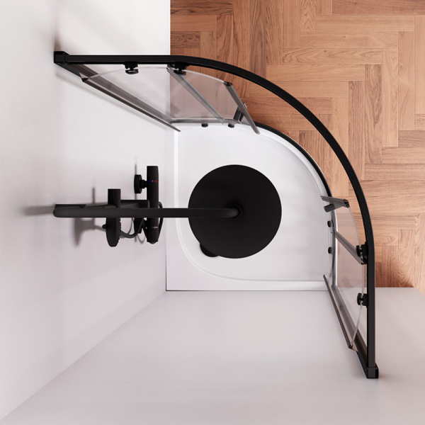 W90G-401-080BT Душевое ограждение AM.PM Gem 1/4 Rond 80x80 стекло прозрачное, профиль черный матовый