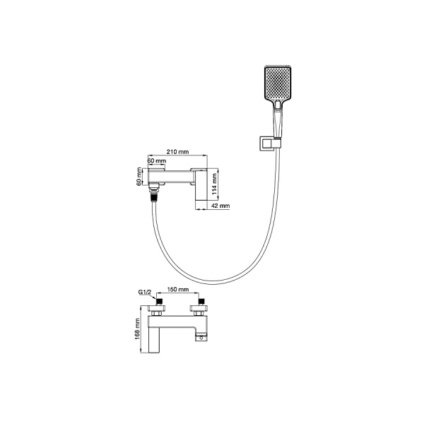Смеситель для ванны с душем WONZON & WOGHAND, Темный графит (WW-88037068-BGM)