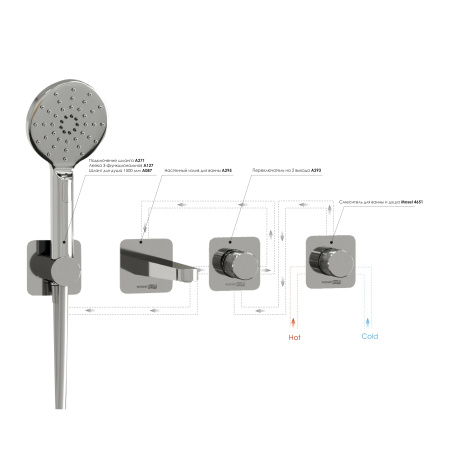 Встраиваемый комплект для ванны WasserKRAFT с лейкой и изливом A4651.293.295.271.087.127