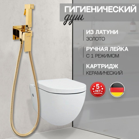 Смеситель встраиваемый с гигиеническим душем Hansberge H3077 Золото Глянец