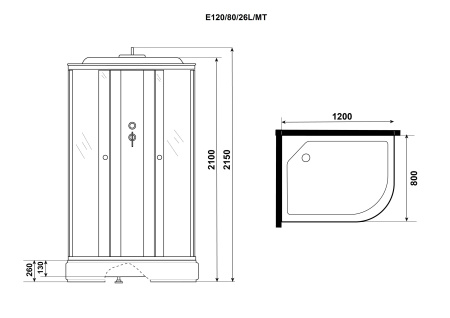 Душевая кабина Niagara Eco E120/80/26L/MT (120х80х215) средний поддон(26см),стекло матовое,4 места