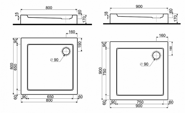 Душевой поддон Kolo Simplo XBK0681000