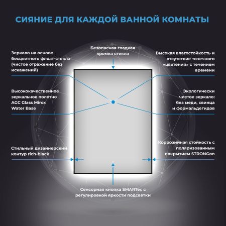 Зеркало с фоновой LED-подсветкой Wellsee 7 Rays' Spectrum 172201090