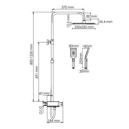 Душевая система WasserKRAFT A114.255.130.CB Thermo с термостатическим смесителем