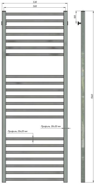 Полотенцесушитель водяной Stinox Quatro Luxe 500x1600, нижнее подключение, хром, 1/2" ВР (внутренняя резьба), 21 перекладина