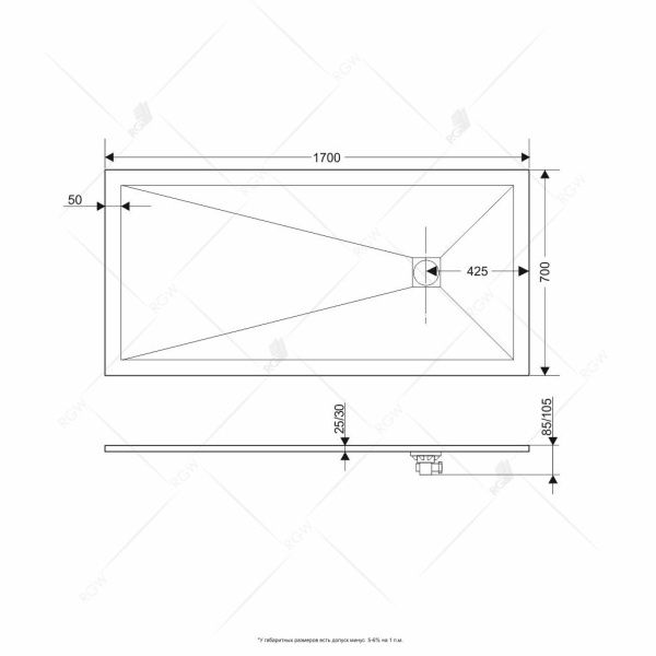 Душевой поддон прямоугольный RGW ST-G 16152717-02 70х170х2.5 см