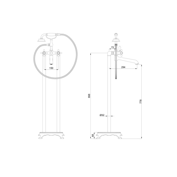 Смеситель для ванны напольного монтажа WONZON & WOGHAND, Глянцевое золото (WW-88649020-PG)