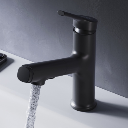 F85B02922 X-Joy S Смеситель для умывальника AM.PM с вытяжным изливом, черный