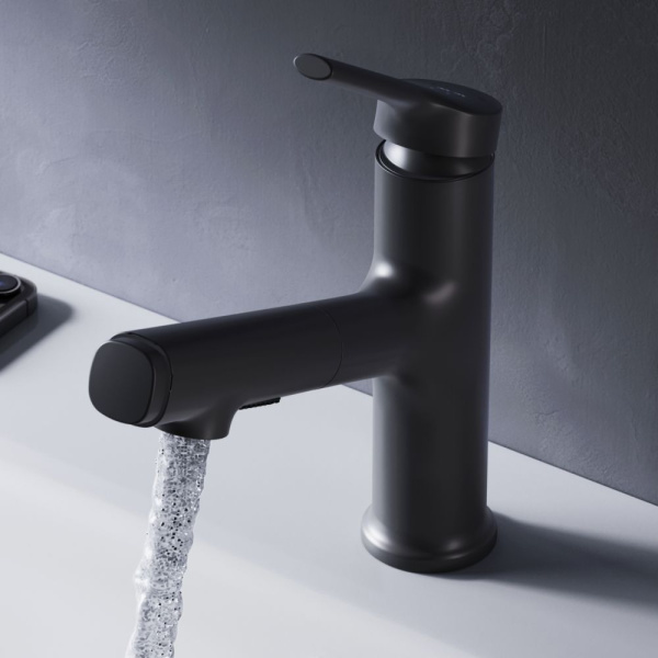F85B02922 X-Joy S Смеситель для умывальника AM.PM с вытяжным изливом, черный