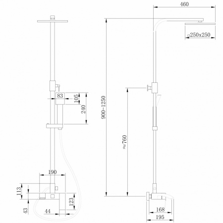 Душевая стойка ABBER Wasserfall AF8616G с изливом, золото матовое