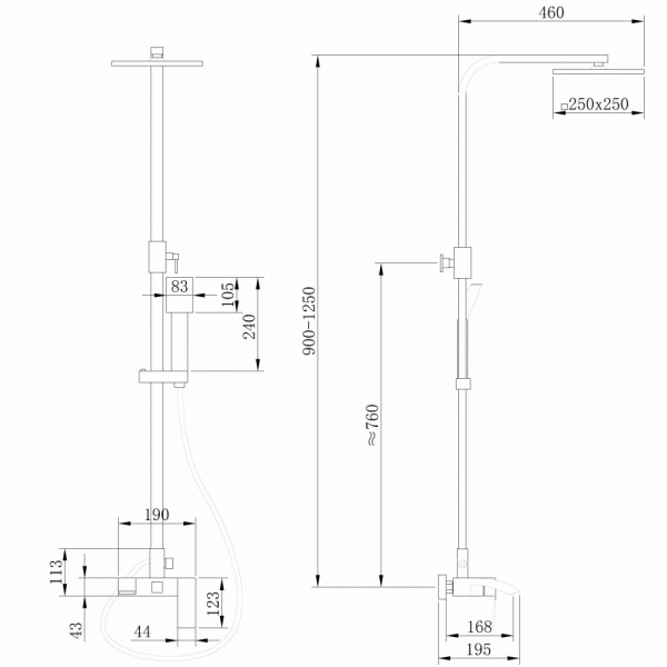 Душевая стойка ABBER Wasserfall AF8616G с изливом, золото матовое