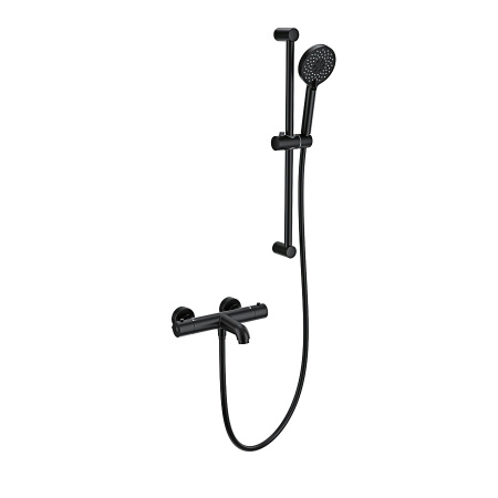 Смеситель для ванны с душевым гарнитуром и термостатом WONZON & WOGHAND, Черный матовый (WW-C2006-A-MB)