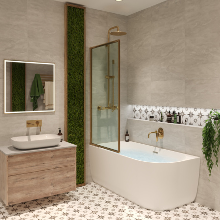 Акриловая ванна в наборе 4 в 1: пристенная ванна (левый разворот), каркас, экран, слив-перелив Wellsee Belle Spa 235701003