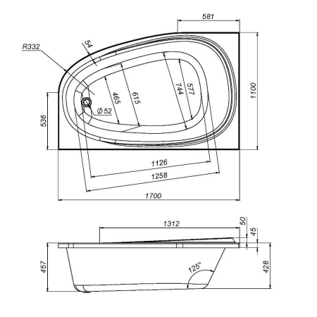 W80A-170R110W-A Like, Ванна акриловая AM.PM 170х110 см, правосторонняя, шт
