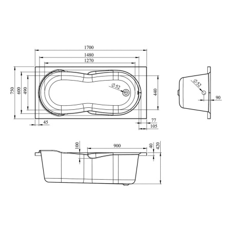 Акриловая ванна Lavinia Boho Easter Pro 170х75 37060075