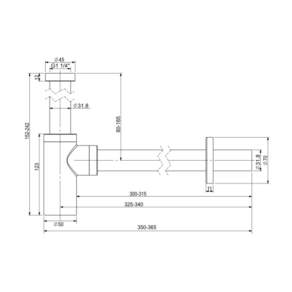 Сифон для раковины Wellsee Drainage System 182105000, латунь, матовый черный