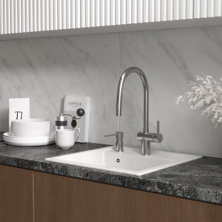 Смеситель Reflexion Lago RX9904SS для кухни с вытяжным изливом, полированная сталь