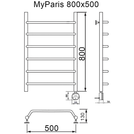 Полотенцесушитель электрический MYFREA My Paris 80/50 правый тэн