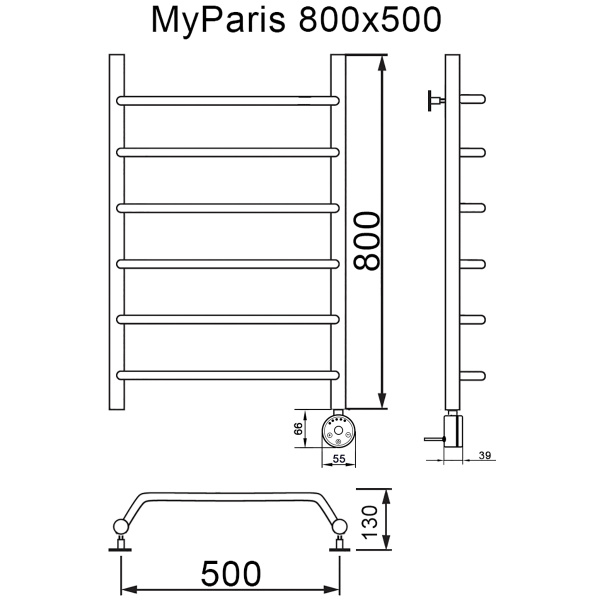 Полотенцесушитель электрический MYFREA My Paris 80/50 правый тэн