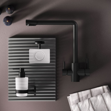 F85B05722 X-Joy S, Смеситель для кухни AM.PM с L-изливом с каналом для питьевой воды, черный