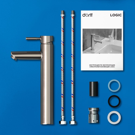Смеситель для умывальника Dorff D3002102SS Logic new из нержавеющей стали Высокий