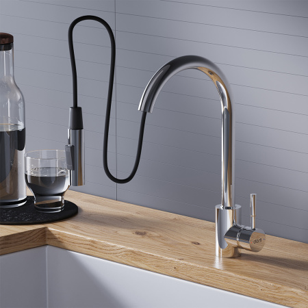 D3007500 Logic Кухонный смеситель Dorff вытягивающимся изливом Logic, хром