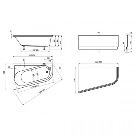 Акриловая ванна Ravak Chrome 170х105 L CA31000000 с ножками