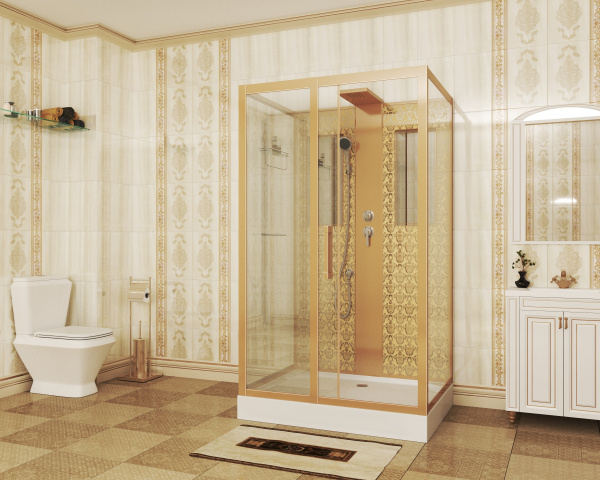 Душевая кабина Niagara Luxe NG-7711GBK (90x120х210) низкий поддон(15см),дверь раздвижная,стенки золото,без крыши,5 мест