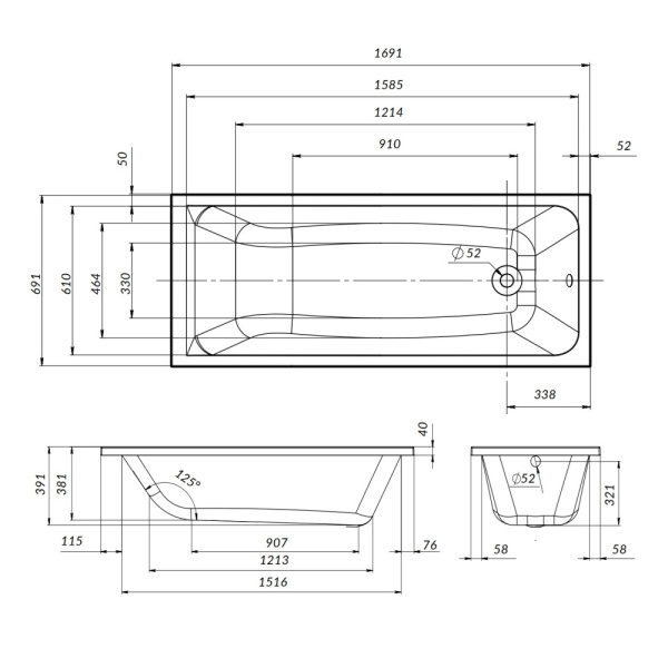 W90A-170-070W-R Gem, каркас в комплекте с монтажным набором 170х70,  см, шт