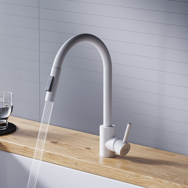 D3007533 Logic Кухонный смеситель Dorff  с вытягивающимся изливом, белый