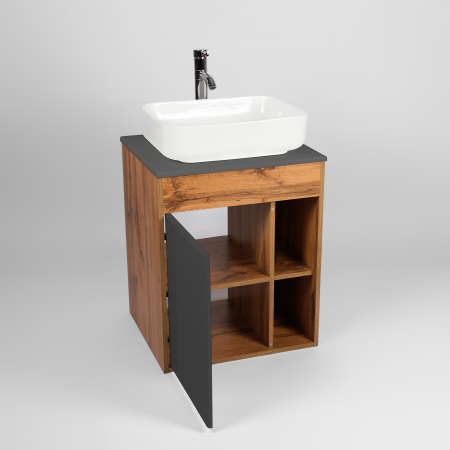 Тумба VIANT "Бостон" 1 ств со столешницей L65  подвесная графит 500х655х636 (VBOS65NG-T1STP)