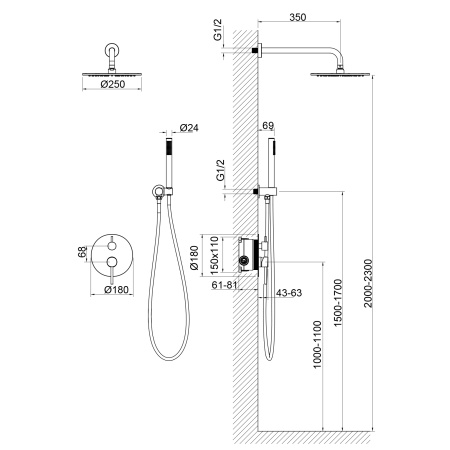 Встраиваемая душевая система TIMO Saona SX-2369/17SM, матовое золото