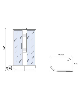 Душевая кабина МОНОМАХ МОНОМАХ Б/К 120/90/44 МЗ R 1200х900х2060мм