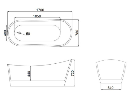 Ванна GLORIA170GMB акриловая (1700x750x720) отдельностоящая, черная матовая снаружи, белая внутри со сливом-переливом Ceruttispa