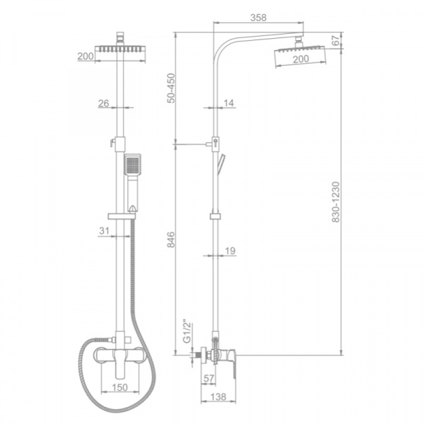 Душевая стойка со смесителем Ledeme H58 L2458