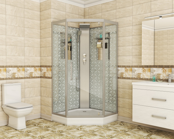 Душевая кабина Niagara Luxe NG-7717WBK (100x100х210) низкий поддон(15см),дверь распашная,стенки серебро,без крыши,4 места