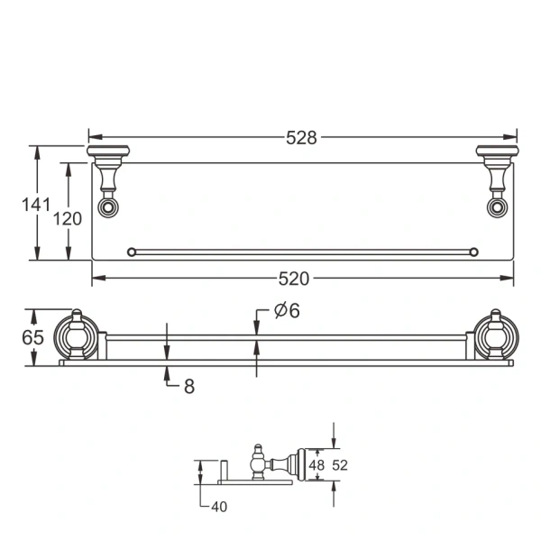 Полка стеклянная Rose RG1119, хром