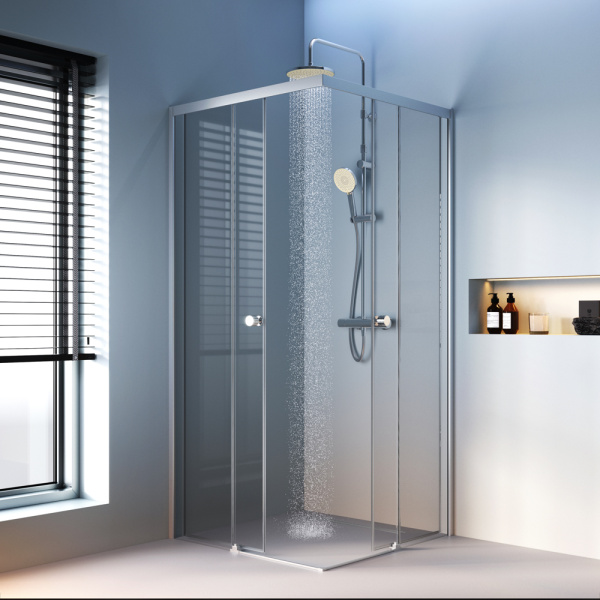 W94G-403-9090-MT Душевое ограждение AM.PM X-Joy Square Slide 90х90, мат хром, прозрачное