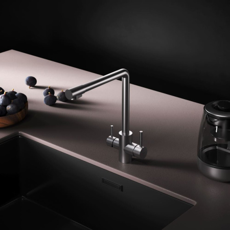 F85B05711 X-Joy S, Смеситель для кухни AM.PM с L-изливом с каналом для питьевой воды, сатин