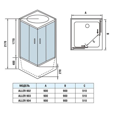 Душевая кабина WeltWasser WW500 ALLER 902 900х900х2170 мм