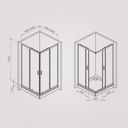 W90G-403-100100-MT Gem Душевое ограждение AM.PM квадратн.,раздвиж.двери 100x100 хром мат.,стекло прозрачное