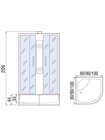 Душевая кабина МОНОМАХ МОНОМАХ Б/К 100/44 С МЗ 1000х1000х2060мм