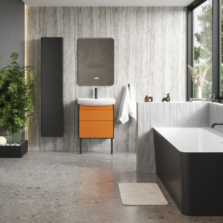 Тумба под умывальник Belux Клермонт напольная 60-02 Черно-медный матовый / Лён антрацит