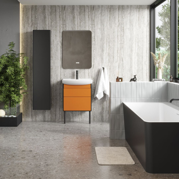 Тумба под умывальник Belux Клермонт напольная 70-02 Черно-медный матовый / Лён антрацит