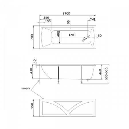 Ванна Marka One MODERN 170x70 с каркасом